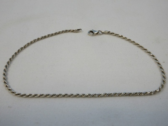 Sterling Silver 925 Italy Rope Chain Bracelet End/End 9 3/4"