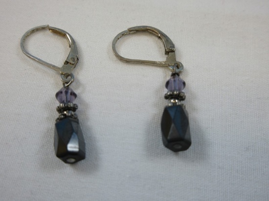 Sterling Silver Magnetic Faceted Stone Dangle Pierced Earrings