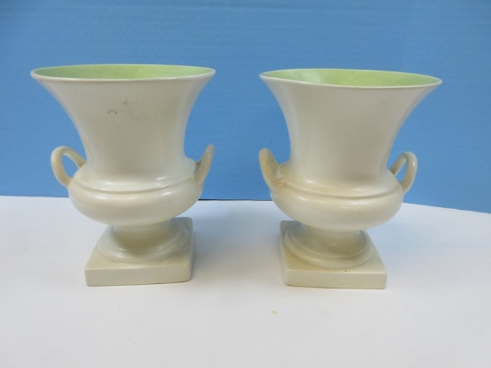 Pair Red Wing Pottery #871 Trophy Urn 7 3/8" Vases Circa 1940s-50s (One w/ Chip on Rim)