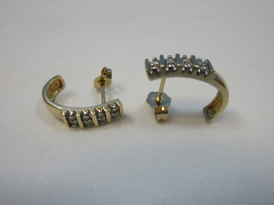 Pair 14K Golf Diamond Pave Setting Pierce Half Hoop Earring Total 16 Sparkling Diamonds