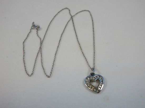 14 Karat Gold Necklace w/ Michael Kors Double Heart Floating Pendant w/ Pave Cubic Zirconia