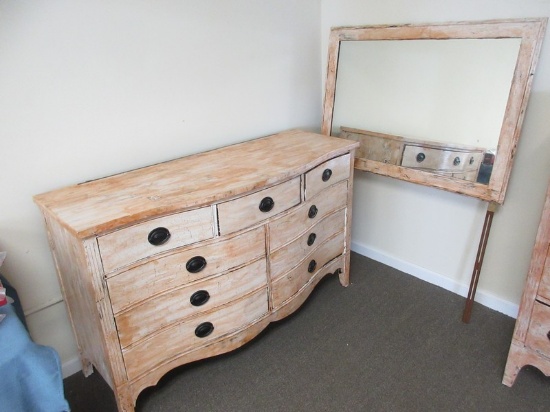 Vintage Dixie Furniture Mahogany Fabulous Farmhouse Bowfront Double Dresser w/ Attached