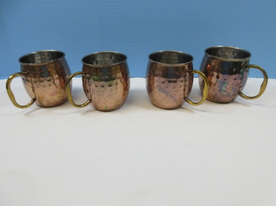 Set of 4 Godinger Style Silver Art Co. Hammered Finish Copper Moscow Mule Mugs Brass Handle