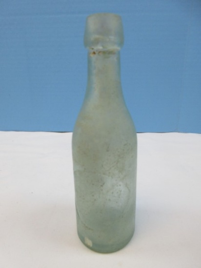 Antique Karl Hutter New York 8" Beer Bottle "Blob Top" Aqua Raw Color Glass Bottle