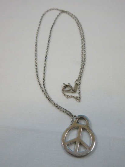 Groovy Tiffany and Co. 925 Sterling Silver Peace Symbol Emblem Pendant on Cable Sterling