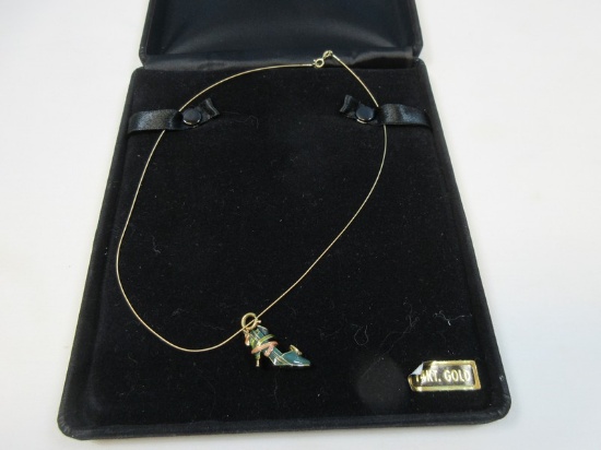 Splendid 14Kt. Gold Cable Choker Necklace w/ Kenneth Jay Lane Enamel Calla Lily Fashion