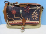 Southwestern Inspired Design Satchel Stylized Bag w/ Divided Compartments Leather Straps