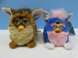 2 Collectible Tiger Furby Babies Original Blue Fur Pink Belly and Mohawk/Giraffe 1998