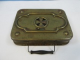 Antique Brass Girodon and Montet Chaufferette AKA Foot Warmer w/ Wooden Handle