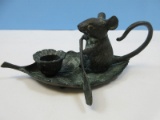 Adorable Brass Andrea Collectible Mouse on Leaf Raft Chamber Candlestick