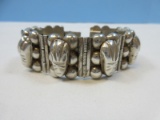 Vintage Mexico Sterling Silver Raised Relief Aztec Warrior/Mask Series of Panels Link Bracelet