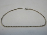 Sterling Silver 925 Italy Rope Chain Bracelet End/End 9 3/4