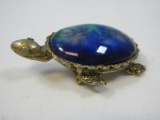 Gorgeous Figural Turtle Brooch Original by Robert w/Cabochon Shell Blue/Green Coloration