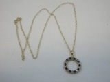 Italy 925 Sterling Silver Gold Overlay Chain/Necklace w/925 Blue Sapphire Pendant/Charm
