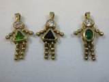 3-925 Pendants- Sterling Silver Gold Overlay Blue Spinel CZ Baby Girl Birth Charm/ Boy & Girl