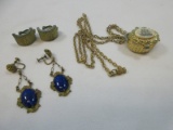 Nantucket Scrimshaw Style Basket Locket Necklace Pendant w/Chain, Clip on/Turnback Earrings