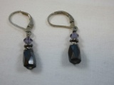 Sterling Silver Magnetic Faceted Stone Dangle Pierced Earrings