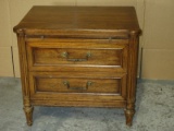 French Inspired End Table w/ Double Drawers and Slide Out Reed Demi columns