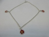 Sterling Silver Ball Chain Bracelet w/ Poinsettia Flower Charm Wgt. 2.5 G