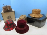 Collection Vintage Ladies Fashion Hats Plaid Bucket Hat, Happy Cappers Straw Hat, Vogue Shop