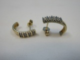 Pair 14K Golf Diamond Pave Setting Pierce Half Hoop Earring Total 16 Sparkling Diamonds
