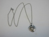 14 Karat Gold Necklace w/ Michael Kors Double Heart Floating Pendant w/ Pave Cubic Zirconia