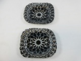 Pair of Signed Sydenstricker Black/Clear Fused Studio Art Glass Embassy Pattern Center Floral