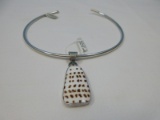 Fashion Statement 925 Sterling Silver Round Classic Choker Necklace w/ Sterling Cowrie Shell