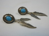 Fantastic Pair Sterling Silver Sleeping Beauty Cabochon Turquoise Gemstones w/ Dangling