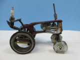 Unique Metal Sculpture Art Piece Sparky The Champion Farmer on His Tractor Crafted From