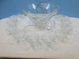 14 pc. Punch Bowl Set Anchor Hocking Prescut Clear Star 14