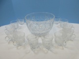 Elegant 14 pc. Crystal Punch Bowl Set Pineapple and Diamond Pattern 11