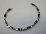 Sterling Silver Modern Design Bracelet w/ Black Onyx Rectangular Gemstones End/End 7