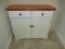 Two-Tone White Base Cabinet 2 Over 2 w/Wooden Contrasting Top 2 Drawers Over 2 Panel
