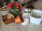 Lot Silf Flowers, Baskets, Glass Flower Vases, Large Round Stoneware Planter Gradient Glaze etc.