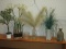Lot Decorative Faux Plants, Glass Antiqued Patina Bottle, Feathery  Plumes etc.
