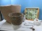 Lot Foliage Tiles Wooden Serving Tray Slot Handles 13 1/2