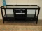 Sleek Modern Media Console Stand Open Shelving, Dual Drawers & Contoured Pulls, 3pc