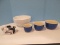 Lot Set of 3 Vintage Oxford Stoneware Nesting Bowls Cobalt Blue Exterior Cream Interior
