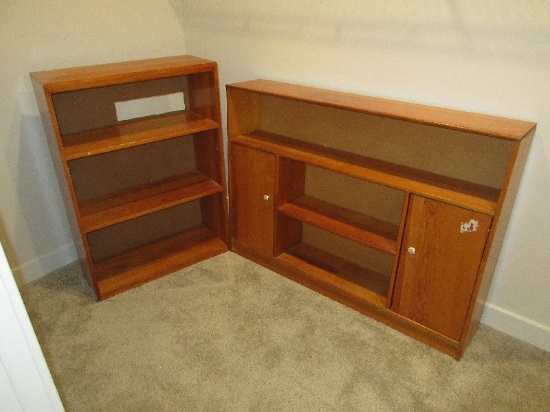 2pcs Pine 3 Shelves Bookcase(39 1/2"H x 28" x 12), Top Back Cut Out & Pine Bookcase w/Side