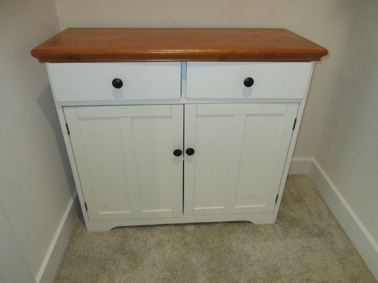 Two-Tone White Base Cabinet 2 Over 2 w/Wooden Contrasting Top 2 Drawers Over 2 Panel