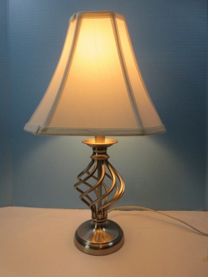 Gorgeous Spiral Bird Cage 18" Table Lamp Brushed Nickel Finish Resembling a "Barley Twist"