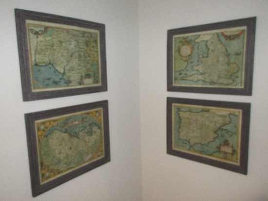 Vignette Set of 4 Wall D‚cor Napa Home & Garden Antique Style Maps in Rustic Frames  Spain,