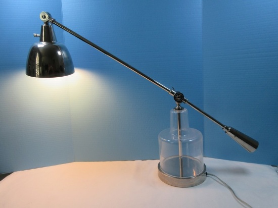 Too Cool! Unique Transitional Modern Cantilever Table Lamp Hand Blown Glass & Domed Shade