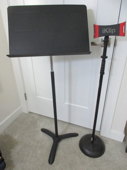 Lot on Stage Black Quick Release Round Base Mic Stand w/I Klip Multimedia Tablet Holder &