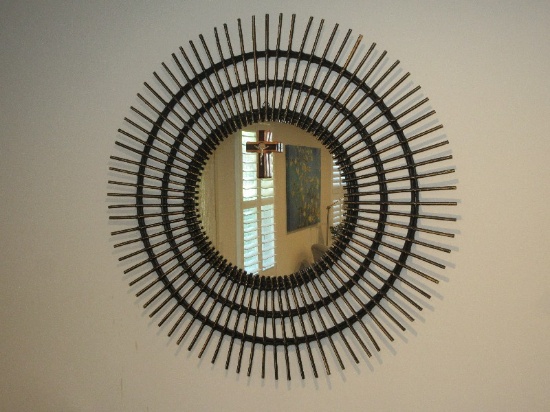 Boho Grandiose Large Sunburst Style Rattan Framed Wall D‚cor Mirror 46"D Distressed Finish w/