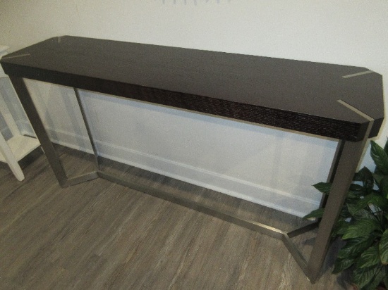 Refined Modern Silhouette Rectangular Sofa/Entry Hall Table Dark Wood Grain Finish, Sleek