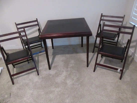 5pc Set Cosco Home & Office Co. Wooden Folding Game Card Table Black Vinyl Center Top w/