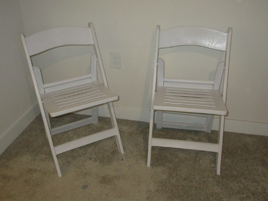Pair Resin White Folding Chairs w/Backrest