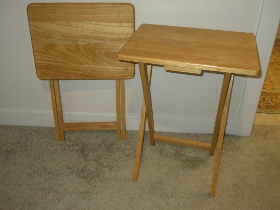 Pair Folding Wooden TV Trays w/Natural Finish